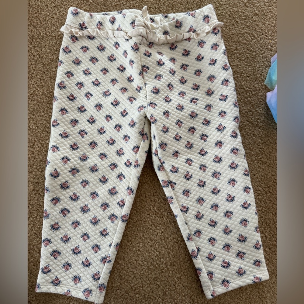 Janie and Jack Cream Floral Quilted Pants